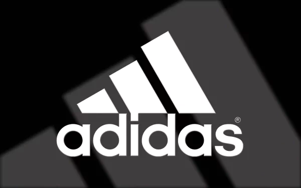 An HD desktop wallpaper featuring the iconic Adidas logo against a sleek black background, showcasing a modern, man-made design.