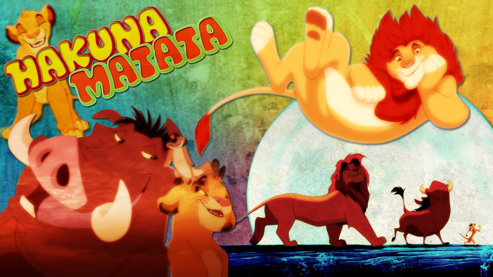 Hakuna Matata desktop wallpaper featuring Simba, Pumbaa, and Timon from The Lion King (1994).