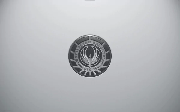 A sleek HD PC desktop wallpaper featuring the iconic symbol from Battlestar Galactica (2003), capturing the essence of the acclaimed TV show.