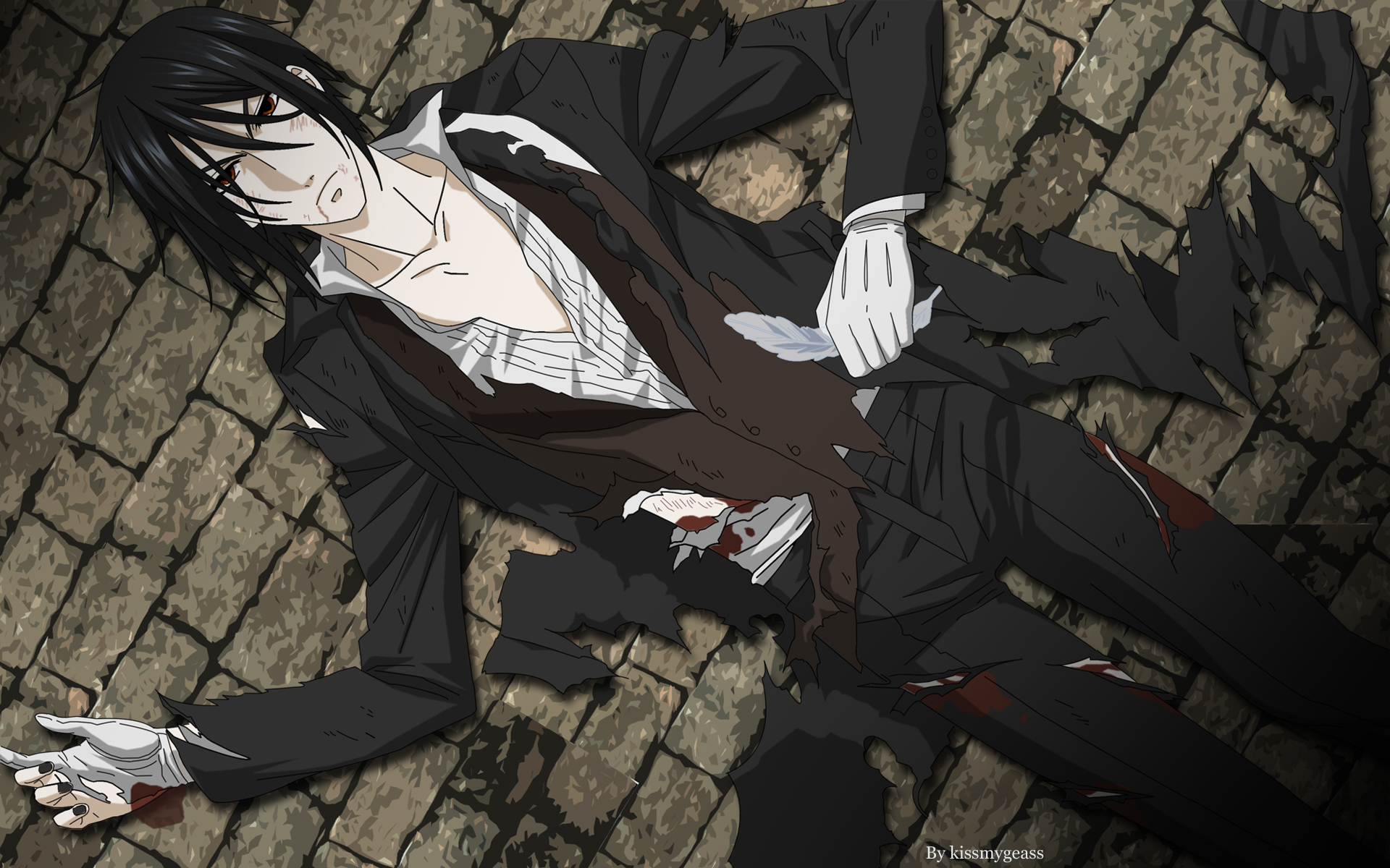 Anime character from Black Butler, staring intently with a determined expression against a dark background.