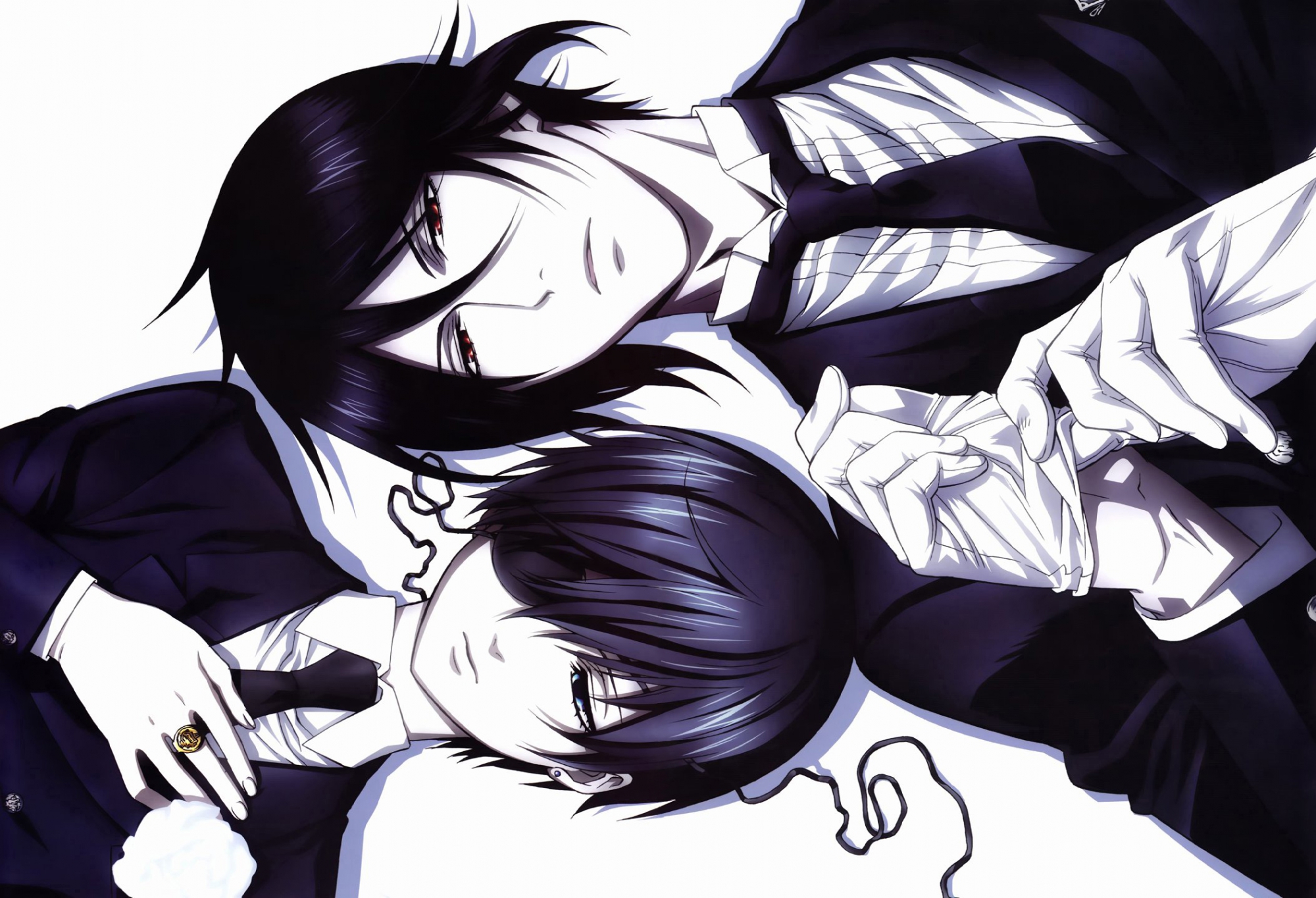A dark, captivating desktop wallpaper featuring characters from the anime Black Butler.