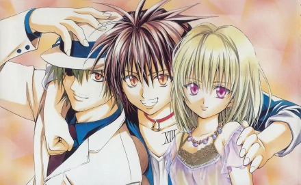 HD anime desktop wallpaper featuring three characters from Black Cat, showcasing vibrant colors and detailed expressions in a dynamic group pose.