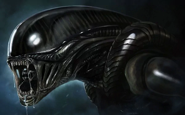 A striking HD desktop wallpaper featuring a sci-fi alien, showcasing intricate details and a menacing appearance against a dark, atmospheric background.