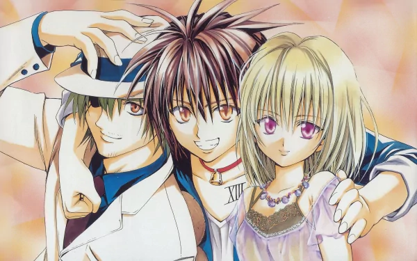 HD anime desktop wallpaper featuring three characters from Black Cat, showcasing vibrant colors and detailed expressions in a dynamic group pose.