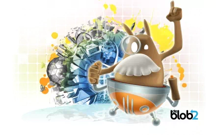 A vibrant HD wallpaper featuring the character from the video game De Blob 2, showcasing dynamic colors and imaginative design elements for an engaging desktop background.