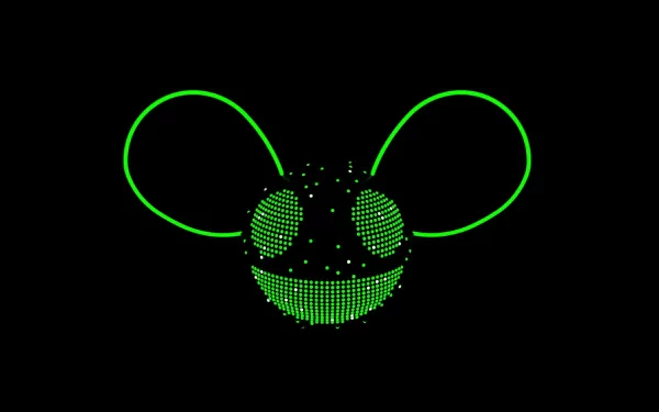 A vibrant HD desktop wallpaper featuring a laser-illuminated Deadmau5 logo in green against a black background, capturing the essence of electronic music.