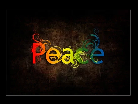 A vibrant HD wallpaper featuring the word Peace in colorful swirls against a dark background, symbolizing harmony and artistic expression through bold rainbow hues.