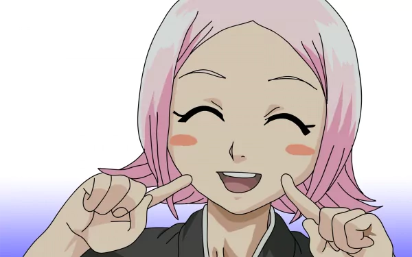 HD PC desktop wallpaper featuring Yachiru Kusajishi from the anime Bleach, smiling brightly against a soft gradient background.