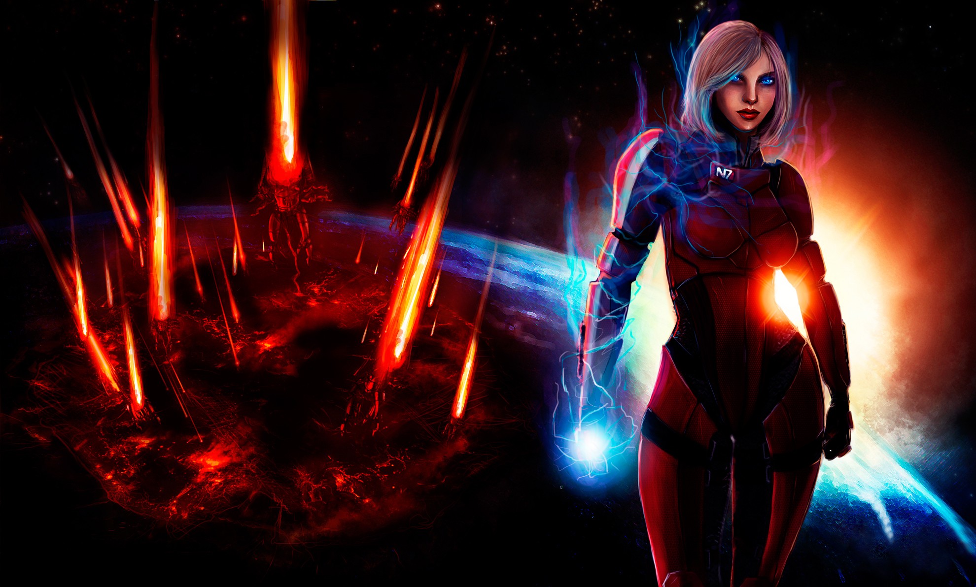 Commander Shepard, the protagonist from the video game Mass Effect 3, ready to face intergalactic challenges.