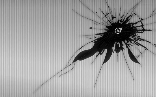 A dynamic HD desktop wallpaper from the video game Half-Life 2, featuring an abstract black ink splash design with the game's iconic logo at its center.