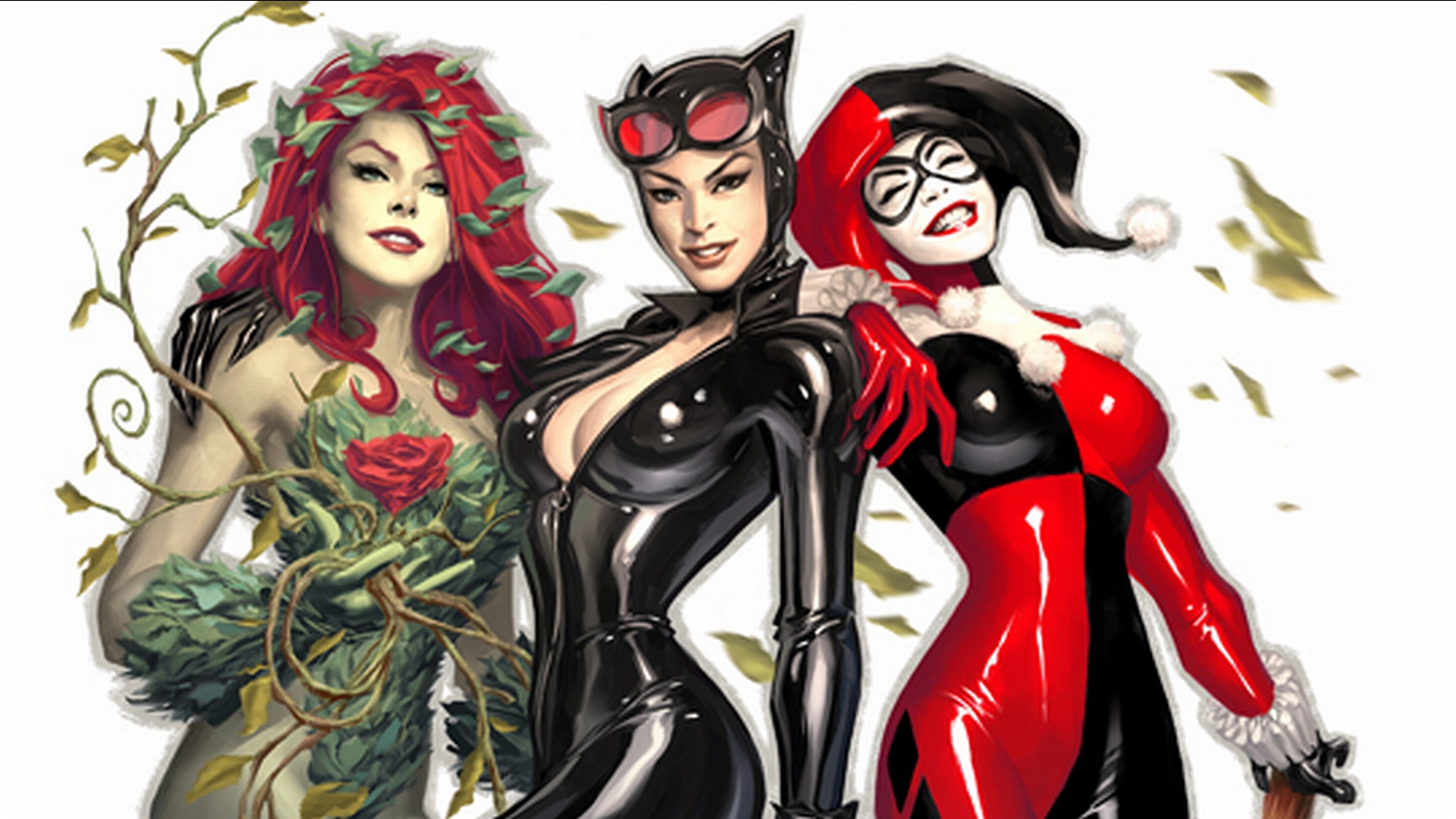 Gotham City Sirens: Harley Quinn and Poison Ivy unite in this striking comic-inspired desktop wallpaper.