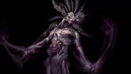 HD PC desktop wallpaper featuring a dark, twisted demon character from the video game Diablo III against a black background.