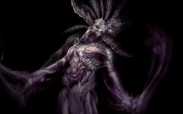 HD PC desktop wallpaper featuring a dark, twisted demon character from the video game Diablo III against a black background.