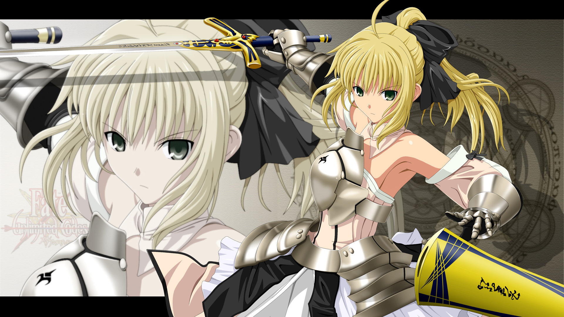 Fate/unlimited codes: Saber Lily - Anime character with sword in hand on a vibrant background.