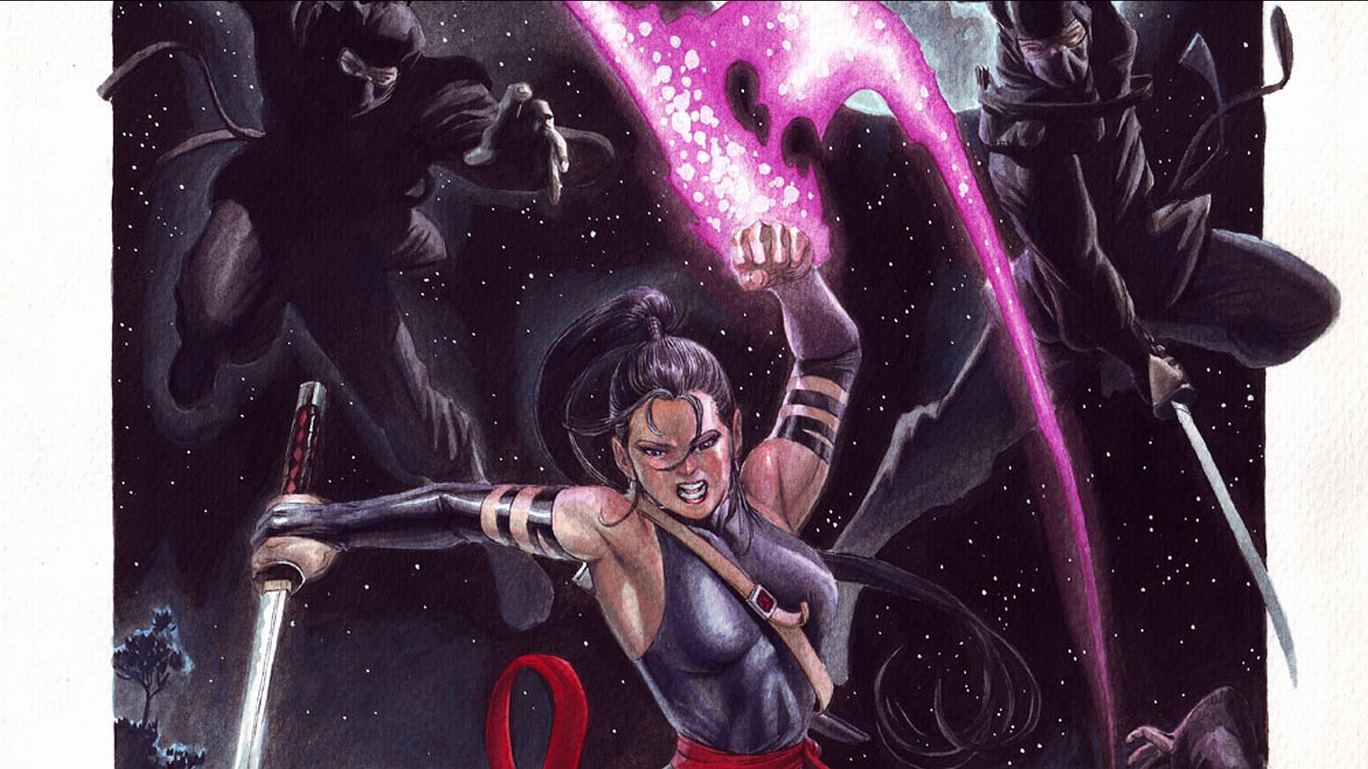 Psylocke in action, displaying her incredible comic powers.