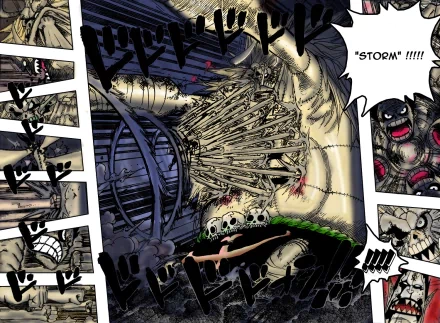 HD desktop wallpaper featuring Gekko Moriah and Monkey D. Luffy from the anime One Piece, showcasing an intense action scene filled with dynamic visuals and dramatic effects.