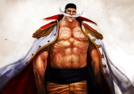 HD desktop wallpaper featuring Edward Newgate from the anime One Piece, showcasing the muscular character in a dramatic and powerful pose, dressed in a white and red coat.