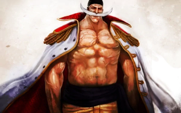 HD desktop wallpaper featuring Edward Newgate from the anime One Piece, showcasing the muscular character in a dramatic and powerful pose, dressed in a white and red coat.