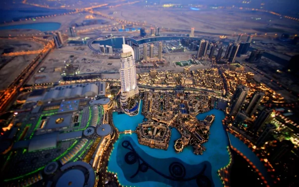 twilight Dubai city photography tilt shift HD Desktop Wallpaper | Background Image
