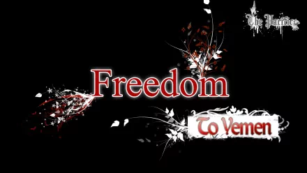 HD PC desktop wallpaper featuring the word Freedom in red and white, with artistic black and white floral designs and To Yemen highlighted below.