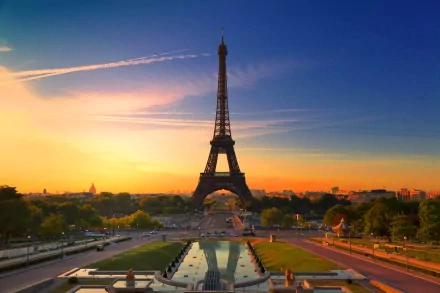 Paris sunset monument France man made Eiffel Tower HD Desktop Wallpaper | Background Image