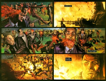 A dynamic HD desktop wallpaper featuring intense scenes from a Punisher comic, showcasing action-packed moments with explosions and dramatic character expressions.