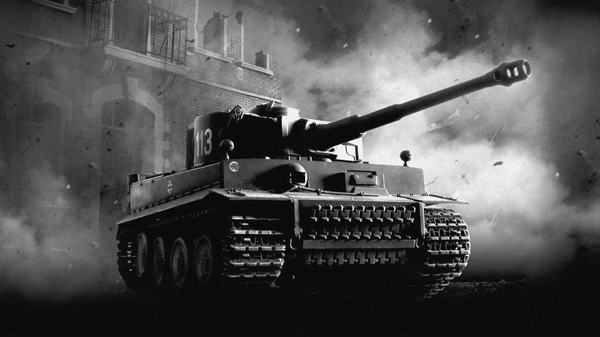 black and white images of military tank