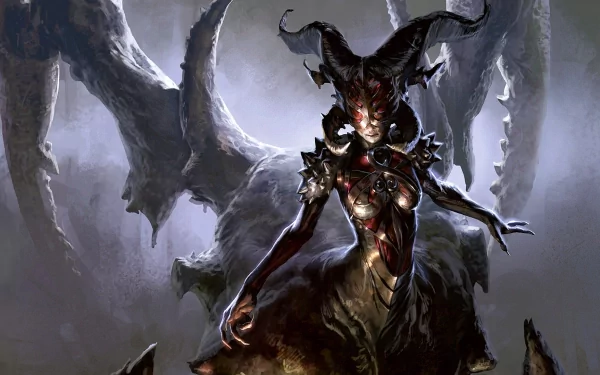 A captivating HD desktop wallpaper featuring an imposing figure from Magic: The Gathering, surrounded by dark, intricate designs that enhance the mystical atmosphere.