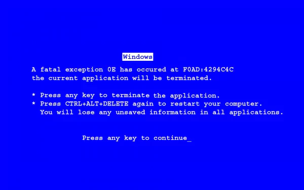 HD desktop wallpaper of a humorous Windows technology error screen displaying a blue background with a fatal exception message.