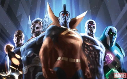 A dynamic HD wallpaper featuring characters from Marvel Comics: Gladiator, Beta Ray Bill, Thor, and others from the Imperial Guard, showcasing their powerful presence.