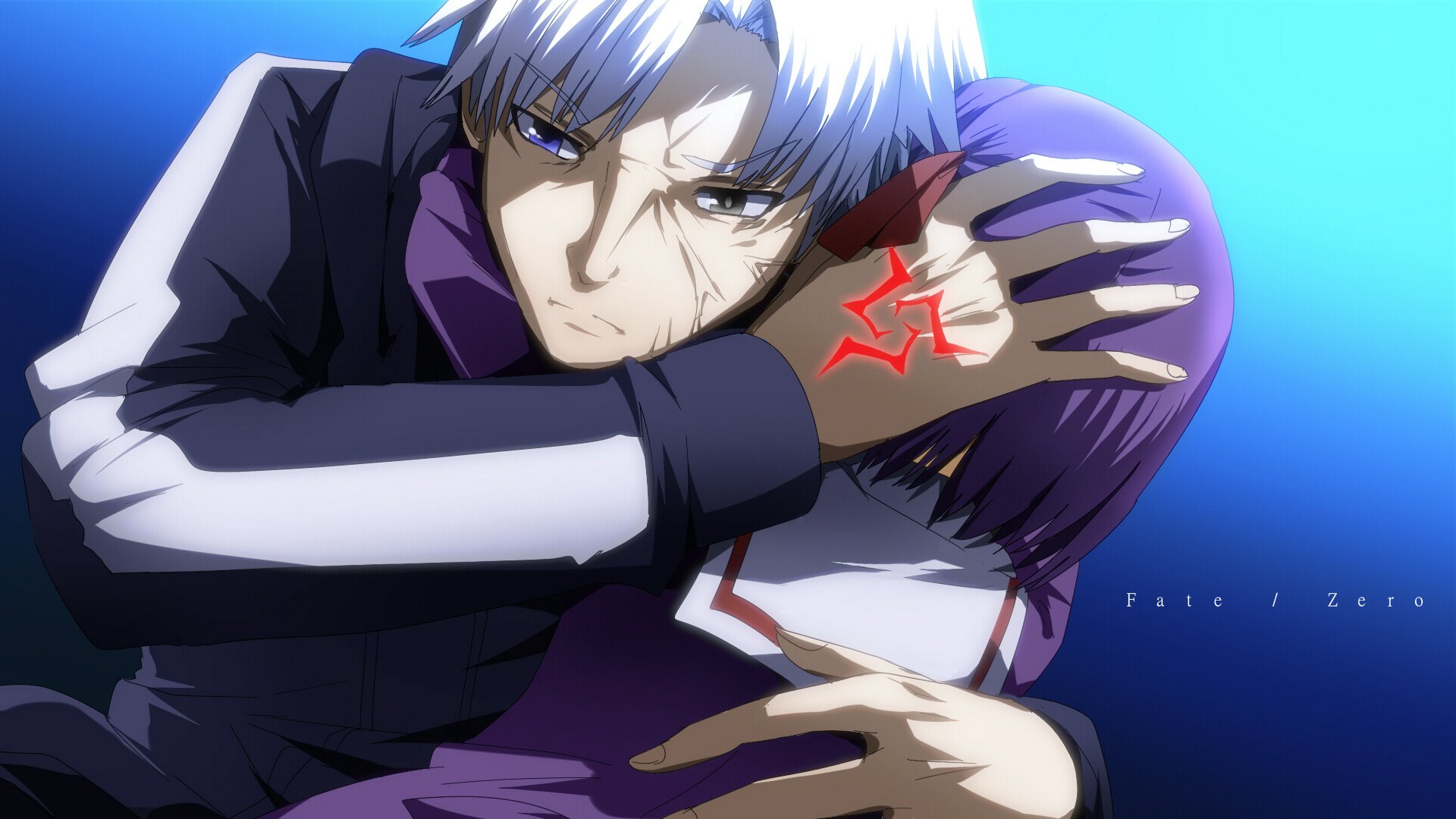 Sakura Matou and Kariya Matou share an intense moment in this HD wallpaper inspired by Fate/Zero, highlighting their emotional connection and the series' dramatic themes.
