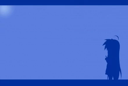 A minimalist HD wallpaper featuring a silhouette of a character from the anime Lucky Star against a vibrant blue background, offering a serene and stylish desktop aesthetic.