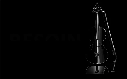 A striking black and white image of a violin, elegantly showcased against a dark background, serves as an HD desktop wallpaper celebrating the beauty of music.