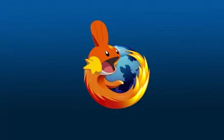 A vibrant HD wallpaper featuring the Mozilla Firefox logo intertwined with Mudkip from Pokémon, showcasing a playful blend of technology and whimsy.