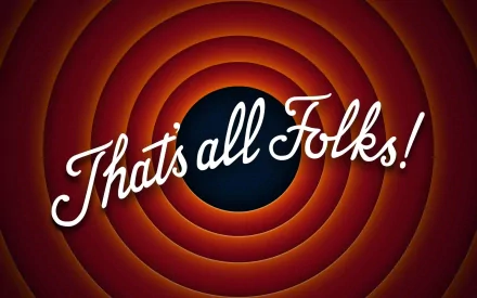 A vibrant HD desktop wallpaper featuring the iconic Looney Tunes spiral design with the phrase That's all Folks! at the center, capturing the classic cartoon's whimsical charm.