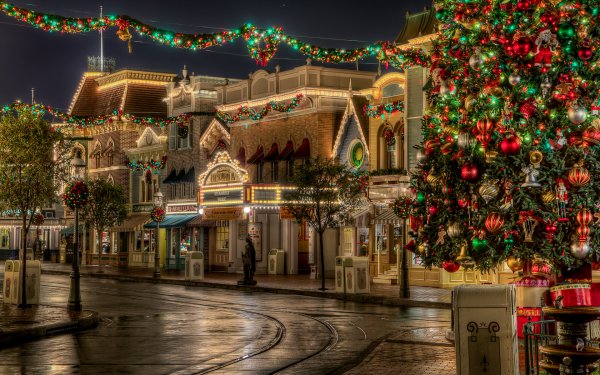 Hecho por el hombre Disneyland Disney Navidad Christmas Tree Christmas Lights Christmas Ornaments Calle Edificio Disney World Fondo de pantalla HD | Fondo de Escritorio