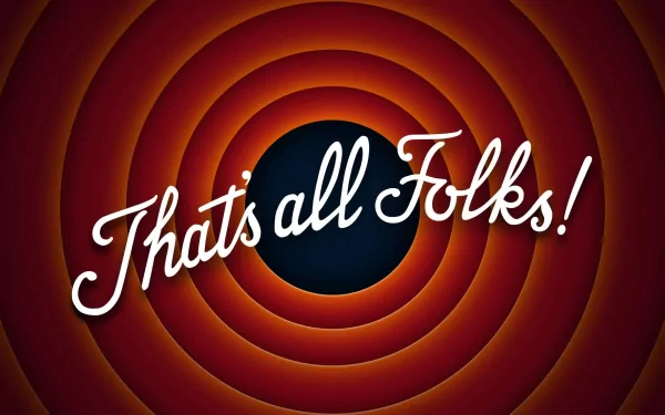 A vibrant HD desktop wallpaper featuring the iconic Looney Tunes spiral design with the phrase That's all Folks! at the center, capturing the classic cartoon's whimsical charm.