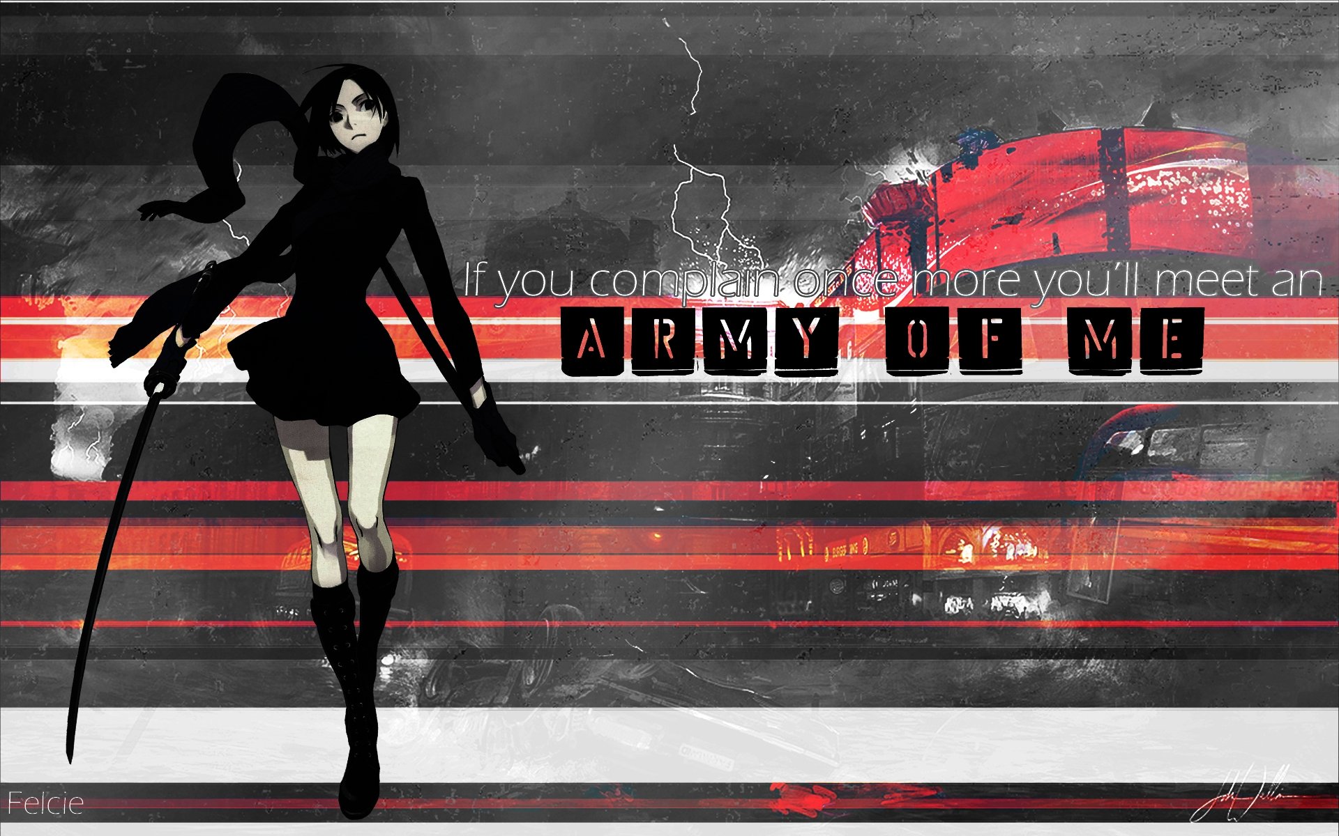 HD PC desktop wallpaper featuring Naoto Fuyumine from the anime Dogs: Bullets & Carnage with a dark, stylized background and the text Army of Me.