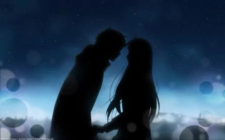Silhouettes of Shota Kazehaya and Sawako Kuronuma set against a starry backdrop, capturing a moment of intimacy from the anime Kimi Ni Todoke. HD desktop wallpaper.