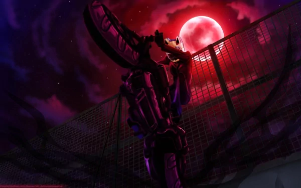 A striking HD wallpaper featuring Celty Sturluson from the anime Durarara!!, set against a dramatic red moon and dark, atmospheric background.