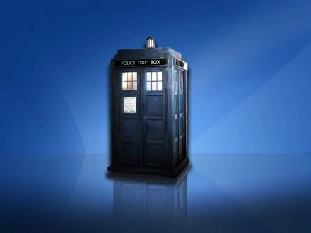 A detailed image of the TARDIS from the TV show Doctor Who (2005), set against a smooth blue background, serves as an engaging HD desktop wallpaper and background.
