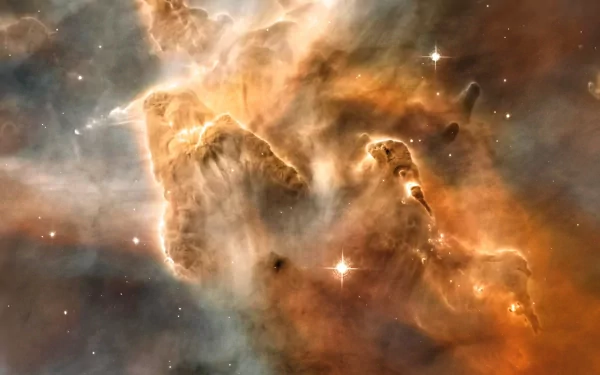 HD PC desktop wallpaper featuring a vivid sci-fi space scene with glowing stars and a dense, colorful nebula swirling through cosmic clouds.