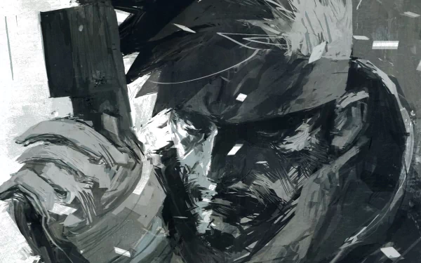 A striking HD wallpaper featuring a character from the Metal Gear video game series, highlighting a dramatic, monochromatic portrait that captures intensity and action.