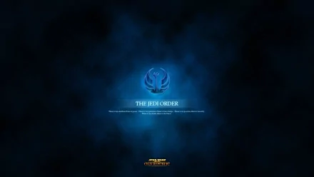 HD wallpaper featuring the emblem of the Jedi Order from the video game Star Wars: The Old Republic, set against a mysterious blue background.