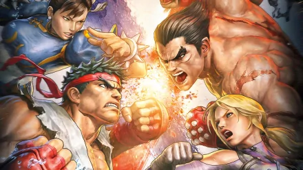 HD PC desktop wallpaper featuring intense characters from the video game Street Fighter X Tekken in a dynamic battle scene.