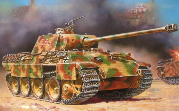 HD military-themed PC desktop wallpaper featuring a detailed camouflaged tank advancing through a smoky battlefield.