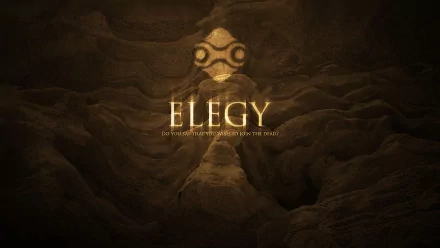 A dark and atmospheric HD wallpaper from the video game The Legend of Zelda: Majora's Mask, featuring the word Elegy and abstract rocky textures in the background.