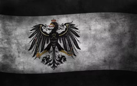 HD desktop wallpaper featuring the historic black and white Flag of Prussia with the iconic crowned eagle emblem centered on a textured background.