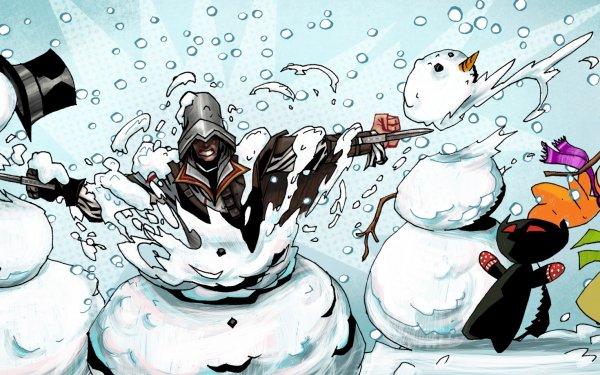 Video Game Artistic Assassin's Creed Winter Snowman Humor Fantasy HD Wallpaper | Background Image