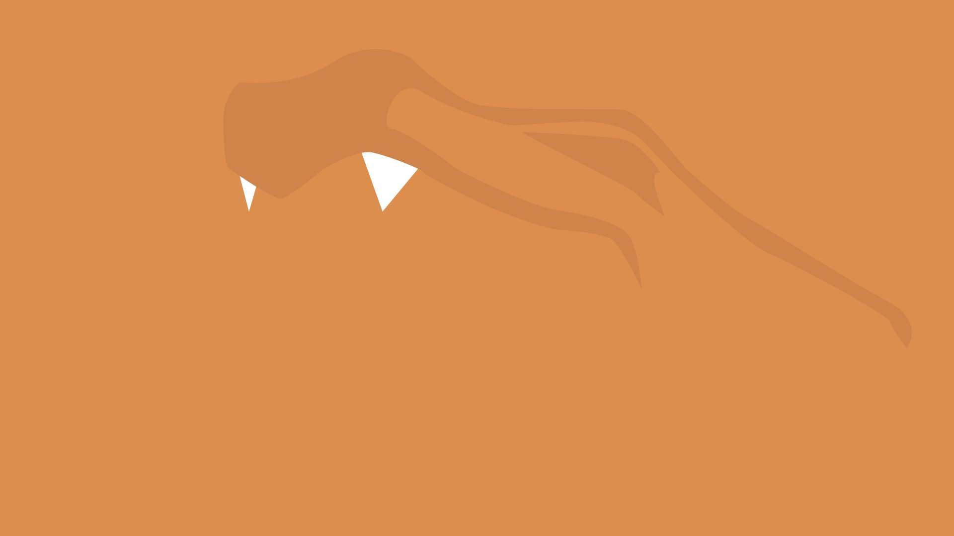 Minimalist HD PC desktop wallpaper/background featuring Charizard (Pokémon): an orange anime-style fire Pokémon silhouette with sharp white fangs.